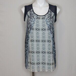 CAbi Mixed Print Blue Chiffon Tunic Tank Top Blouse Women's S Small